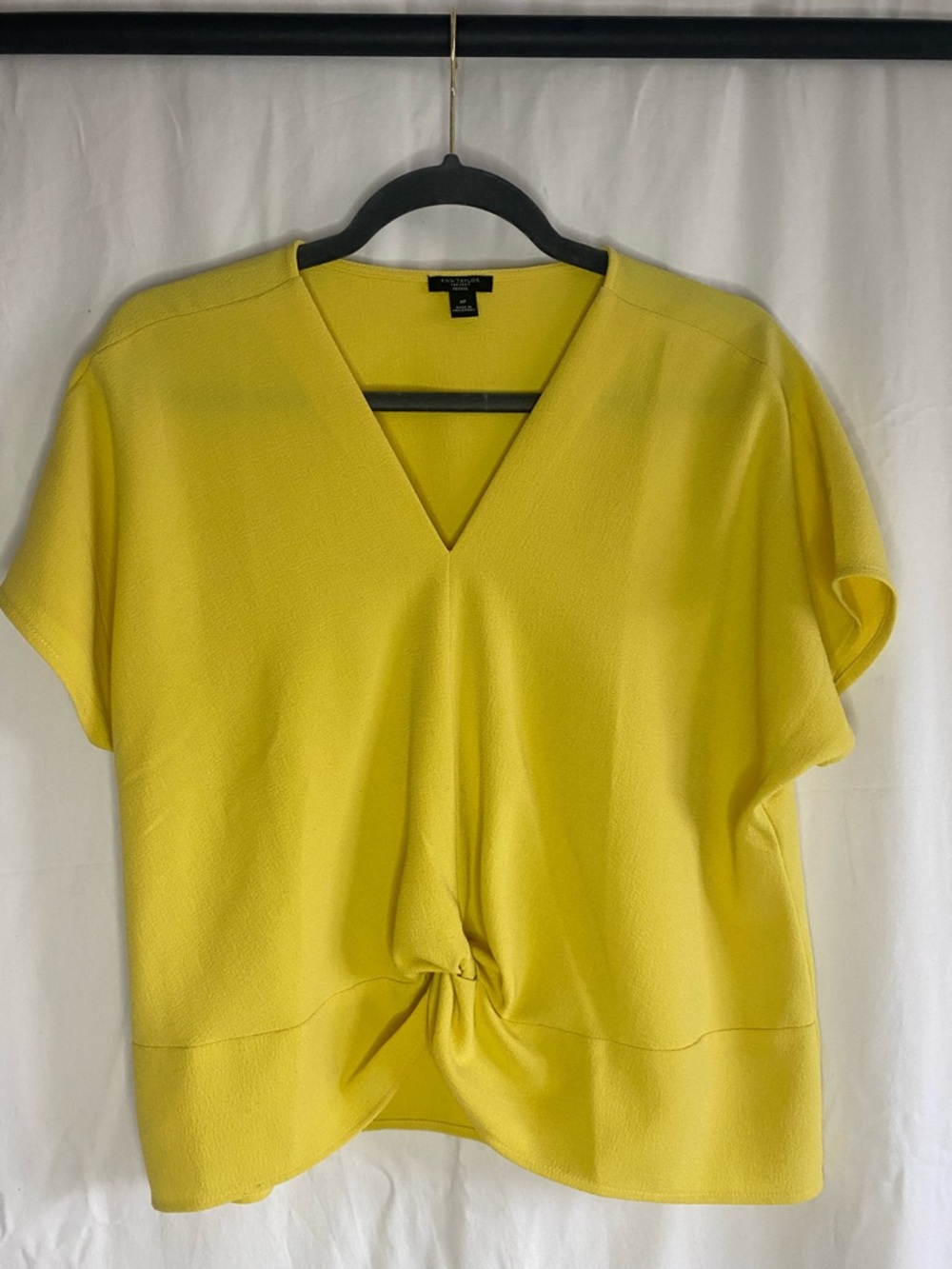 Ann Taylor Bright Yellow V-Neck Twist-Front Short Sleeve Top